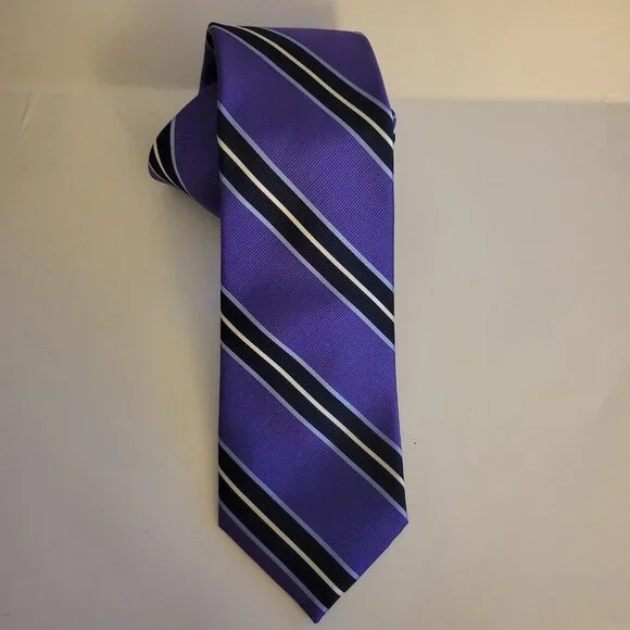 HART SCHAFFNER MARX Men's 100% Silk Necktie Amethyst Black Stripe 60" X 3.25" - Picture 2 of 4